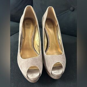 Pelle Moda Peep-toe Heels, Size 9, Gray Suede